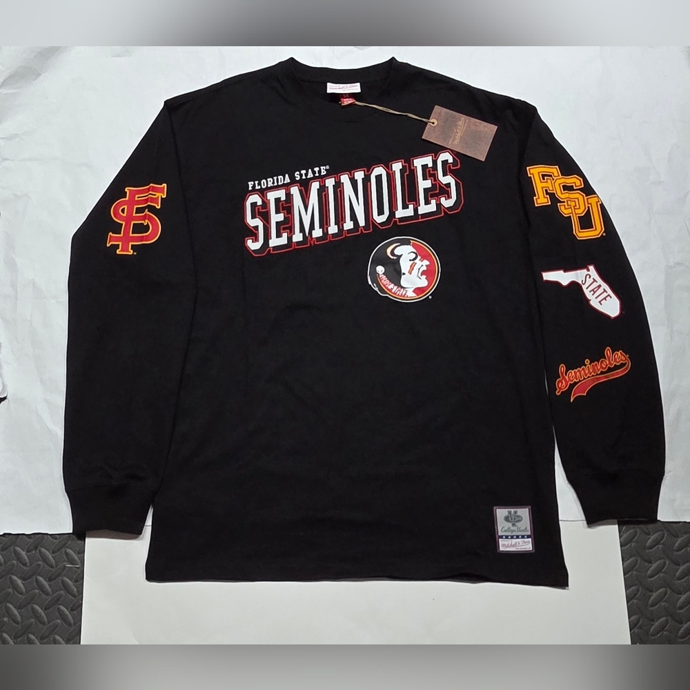Mitchell Ness Mens Florida St. Seminoles Black Long Sleeve Tee Size M. NWT NCAA